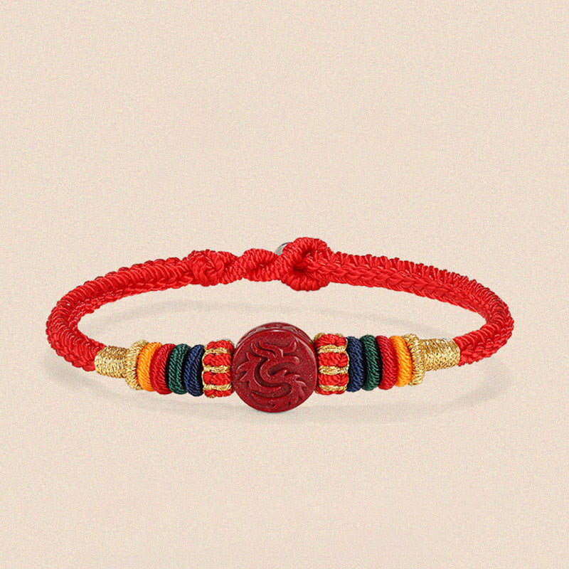 Buddha Stones龍年 925 スターリングシルバー 中国十二支 辰砂 縁起の良い組み合わせ 祝福ブレスレット