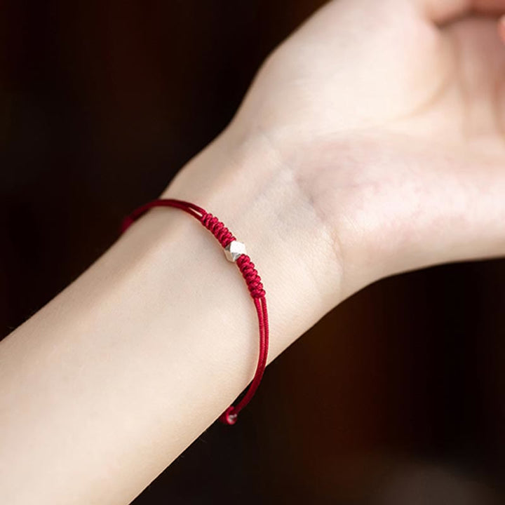 Buddha Stones925スターリングシルバー 幸運のビーズ 守護 レッドストリング 編み込みブレスレット