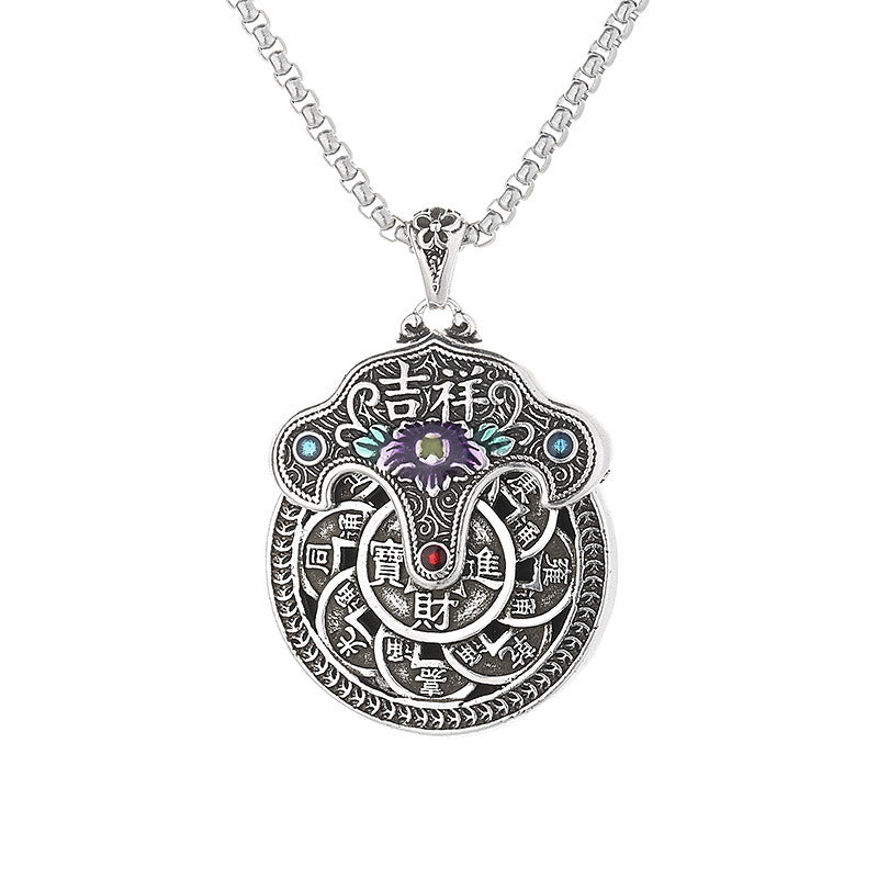 Buddha Stones牡丹の花銅貨富のネックレスペンダント