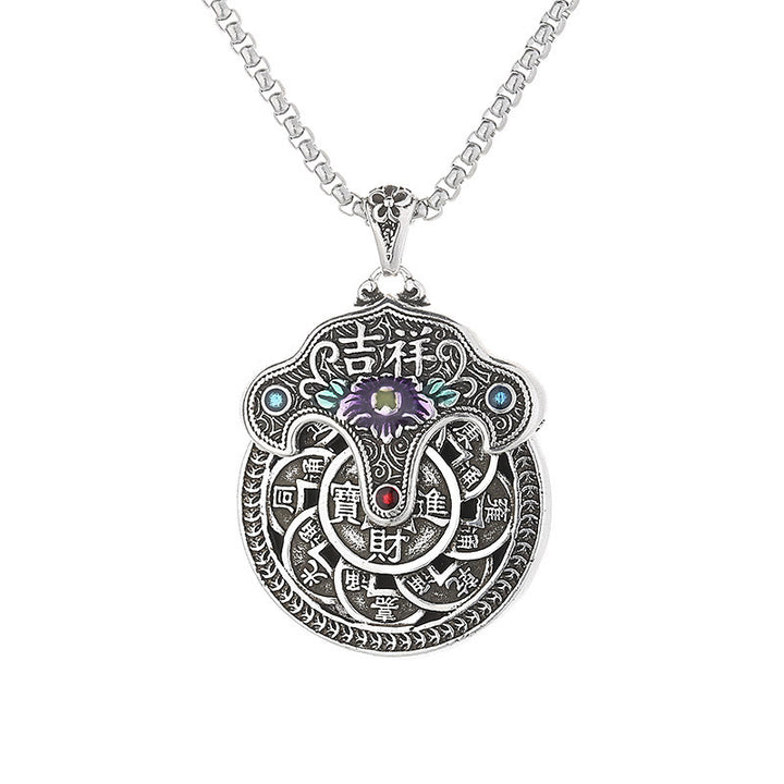 Buddha Stones牡丹の花銅貨富のネックレスペンダント