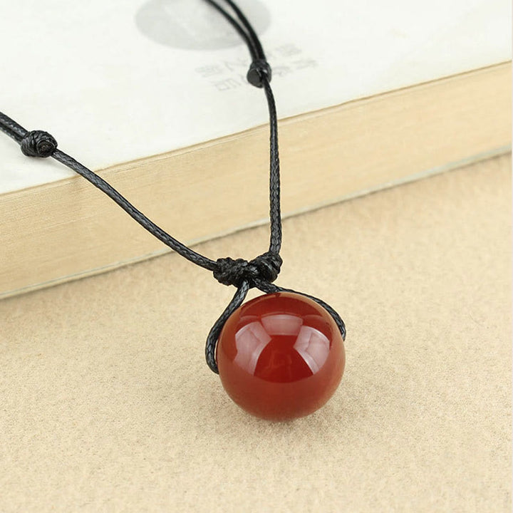 Buddha Stonesレッドアゲートビーズコンフィデンスレザーロープネックレスペンダント