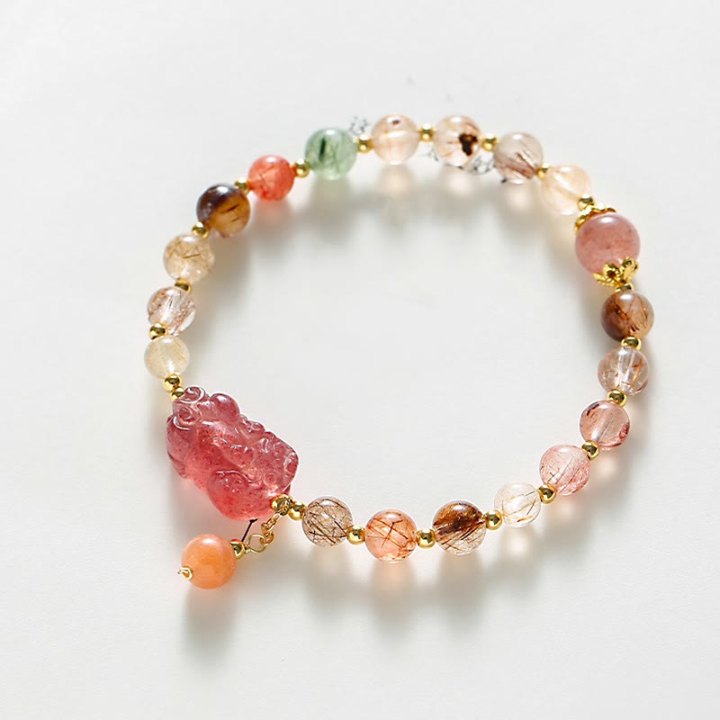 Buddha Stones天然ルチルクォーツ ストロベリークォーツ 貔貅開運財運ブレスレット
