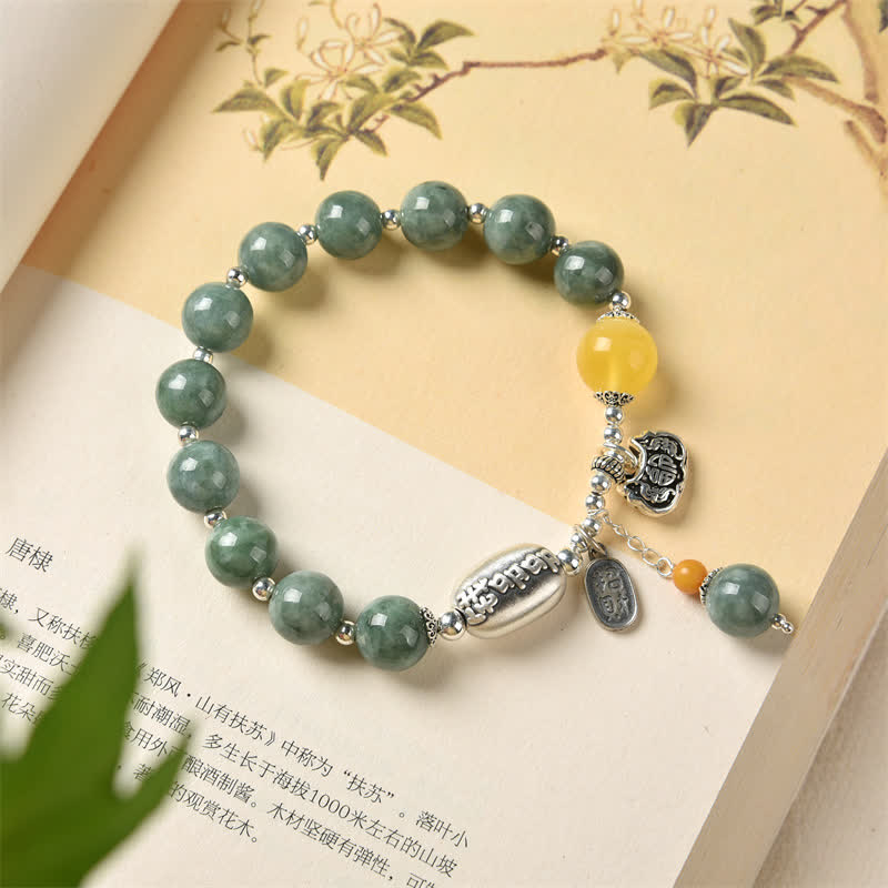 Buddha Stones925スターリングシルバー シアンジェイドアンバー サクセスブレスレット
