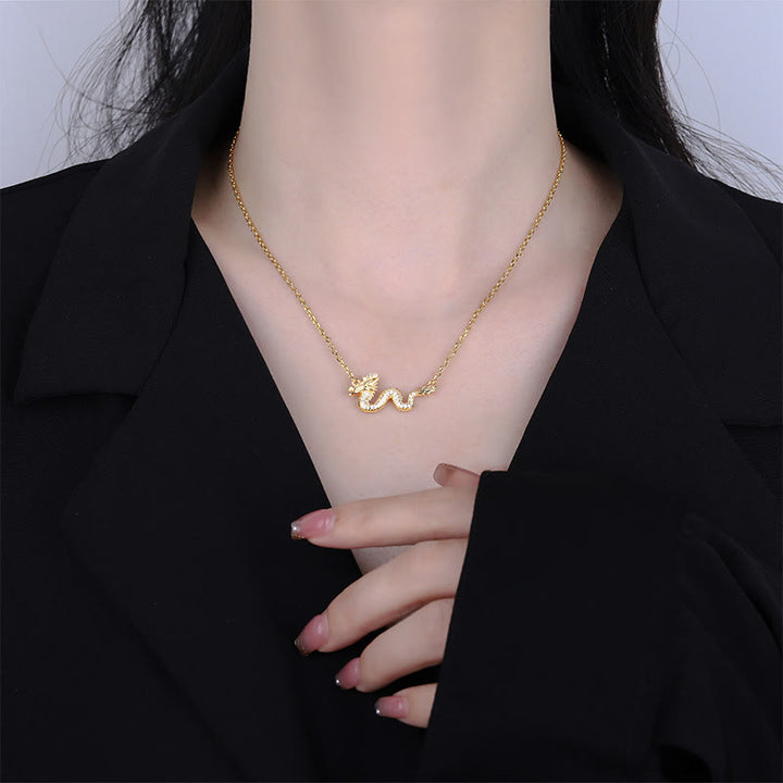Buddha Stones925スターリングシルバー 龍年 縁起の良い金龍 幸運のチェーンネックレスペンダント