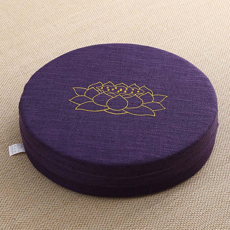 Buddha Stonesと蓮の刺繍入りコットンリネン瞑想用シートクッション
