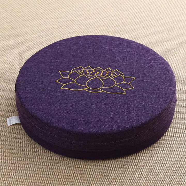 Buddha Stonesと蓮の刺繍入りコットンリネン瞑想用シートクッション