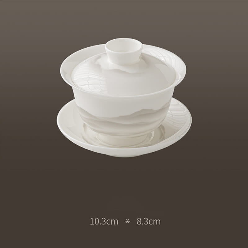 Buddha Stonesヴィンテージ水墨画山白磁セラミック蓋湾三彩ティーカップカンフーティーカップとソーサー蓋付き茶器ティーポット