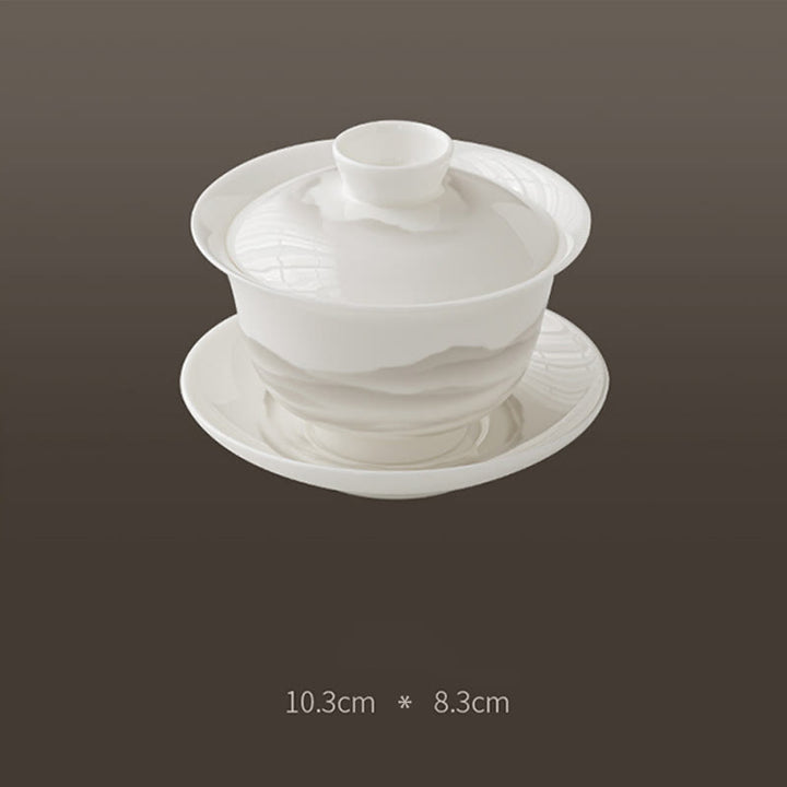 Buddha Stonesヴィンテージ水墨画山白磁セラミック蓋湾三彩ティーカップカンフーティーカップとソーサー蓋付き茶器ティーポット