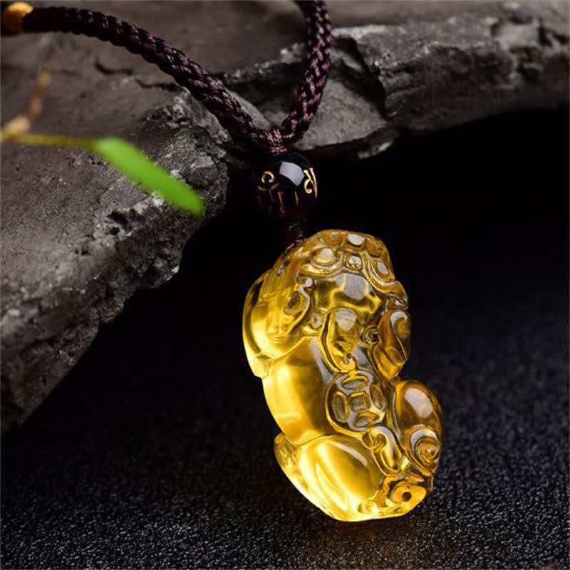 Buddha Stones風水シトリン貔貅富ネックレスペンダント - image 2