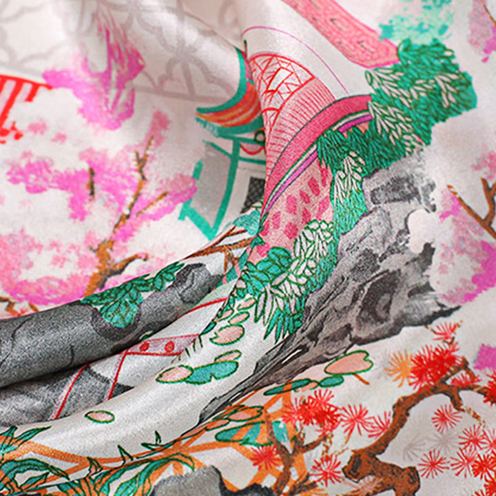 Buddha Stones、田園風景、熱気球、春の花、100% マルベリーシルク ネックスカーフ - image 17