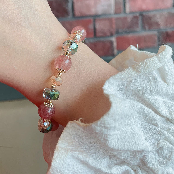 Buddha Stones天然ストロベリークォーツ カラフルクリスタル ポジティブブレスレット
