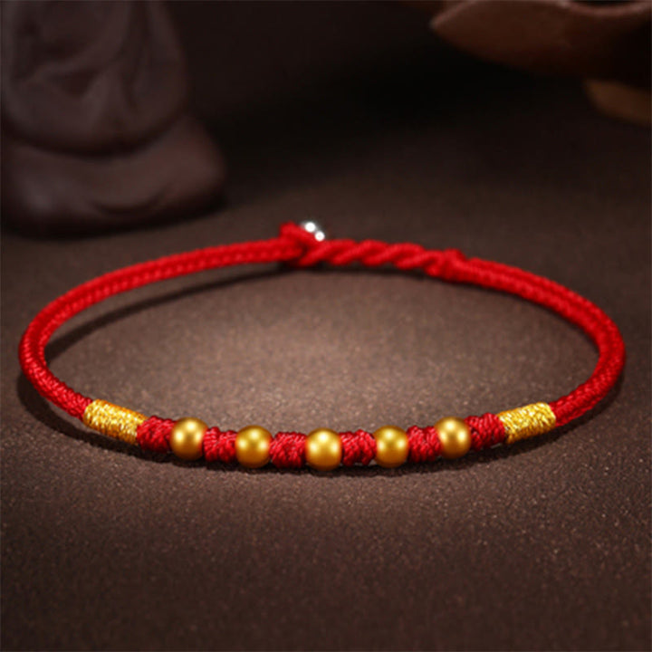 Buddha Stones999 ゴールドビーズ 幸運 キングコングノット ハンドメイド 編み込み 守護ブレスレット
