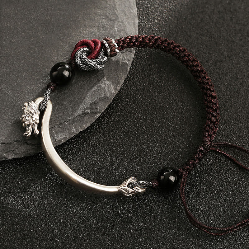 Buddha Stones925スターリングシルバー 縁起の良い龍の成功を祈る手作り編みブレスレット