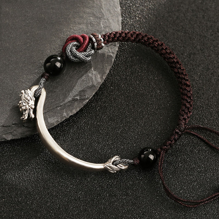 Buddha Stones925スターリングシルバー 縁起の良い龍の成功を祈る手作り編みブレスレット