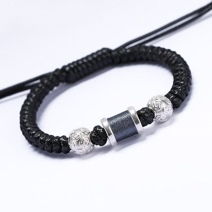 Buddha Stones999 スターリングシルバー 銅コインビーズ 銅バランス編み紐ブレスレット
