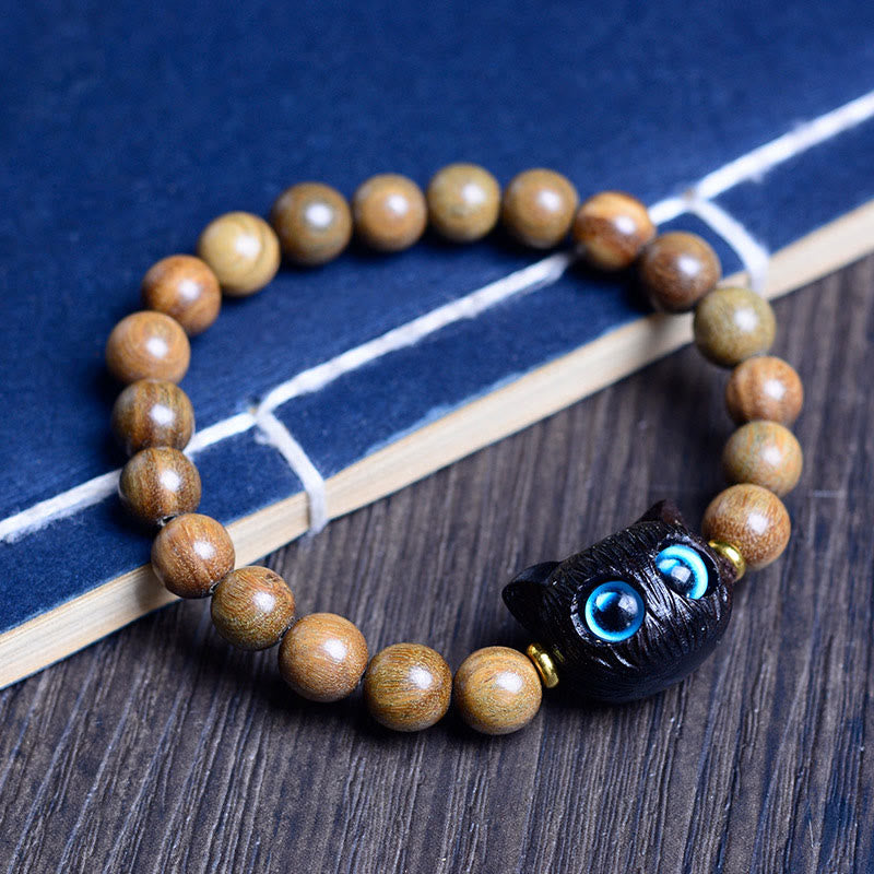 Buddha Stones、黒檀、緑檀、赤檀、愛らしい猫のバランスブレスレット - レッドサンダルウッド猫 8mm×20ビーズ（手首周り14～16cm） - image 10