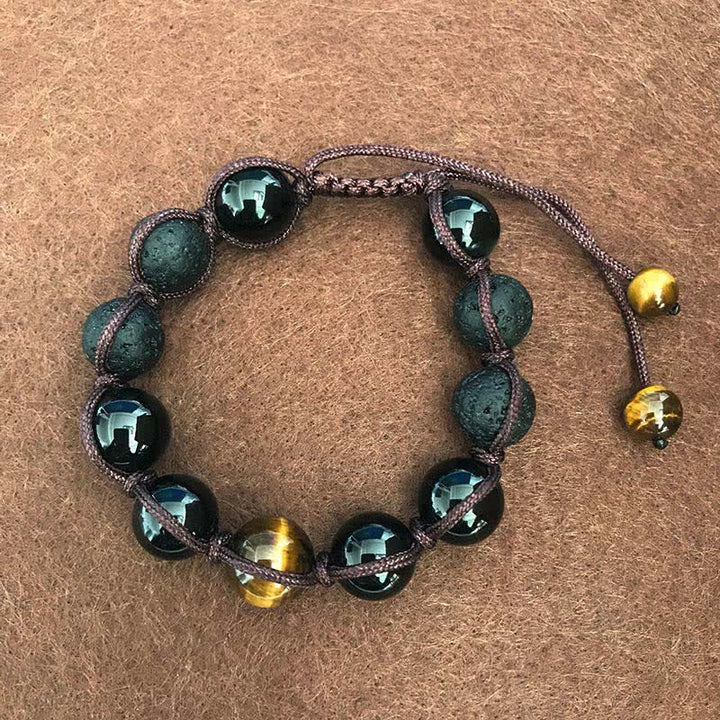 Buddha Stones溶岩石 タイガーアイ石 サポートヒーリングストリングブレスレット