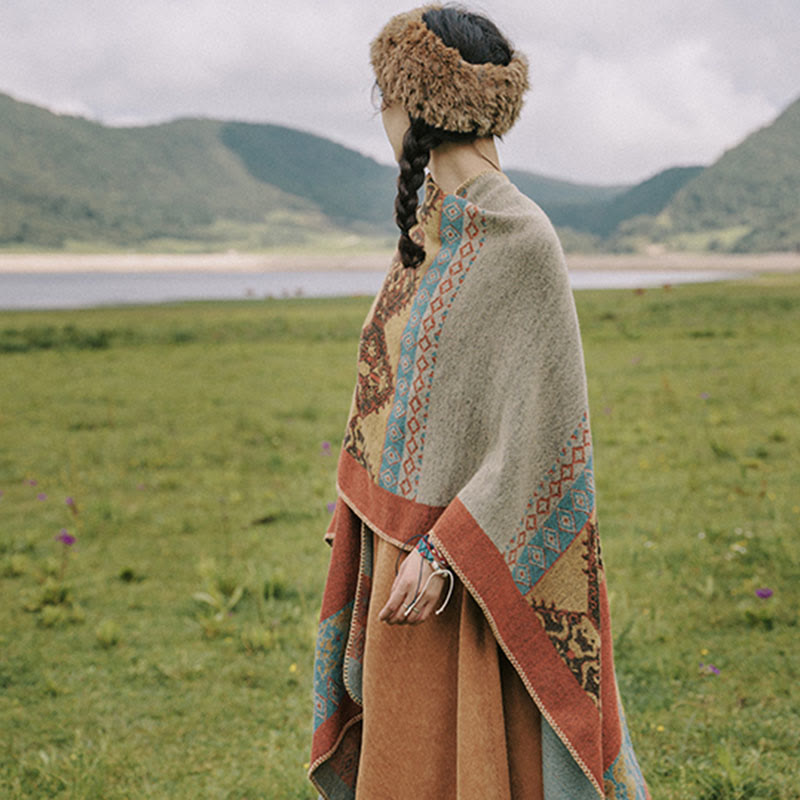 Buddha Stonesチベットショールダイヤモンド柄冬暖かいマントスカーフ - image 7