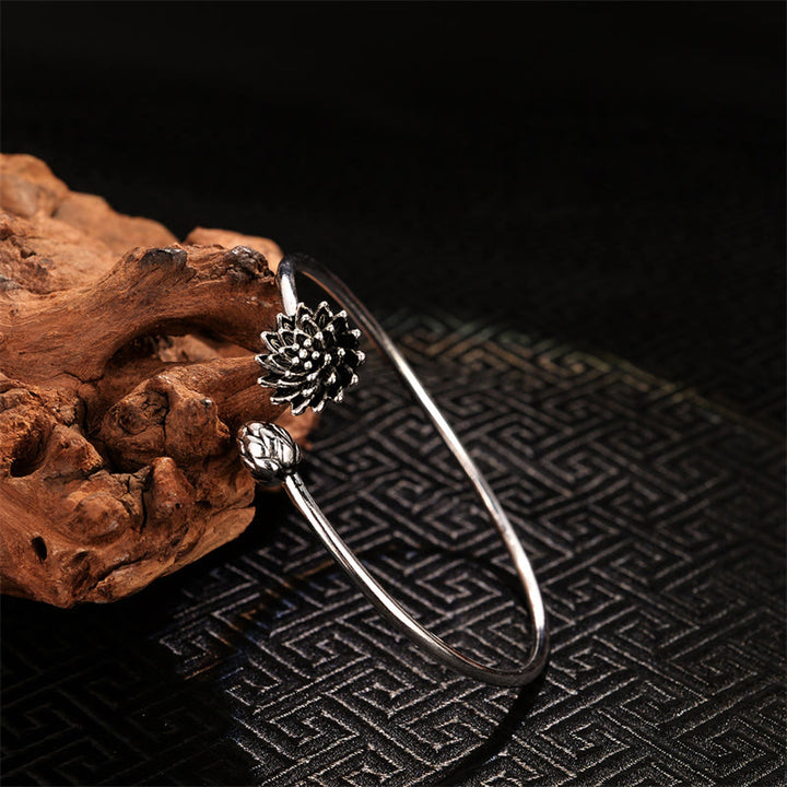 Buddha Stonesレトロ ロータス ホワイト銅 悟りのブレスレット バングル