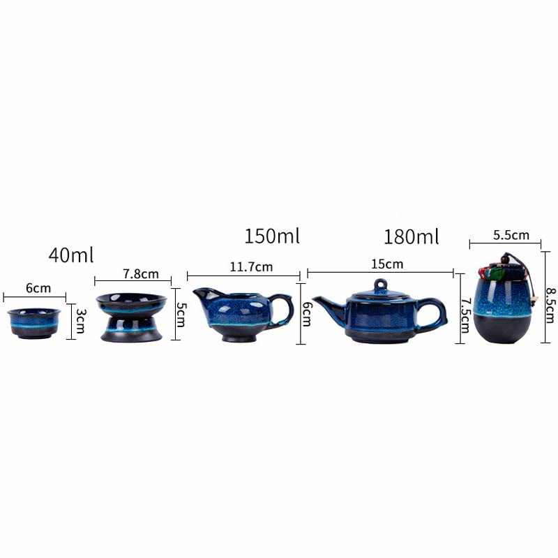 Buddha Stonesブルーグラデーションカラー 中国功夫茶 陶器ティーポット ポータブルギフトバッグボックスセット