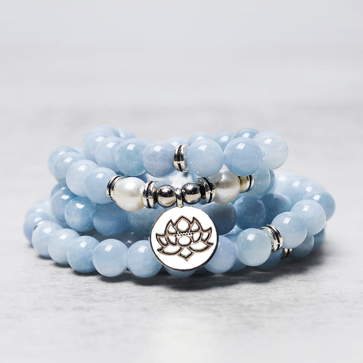 Buddha Stones108個入りMalaビーズ アクアマリン ヒーリングブレスレット