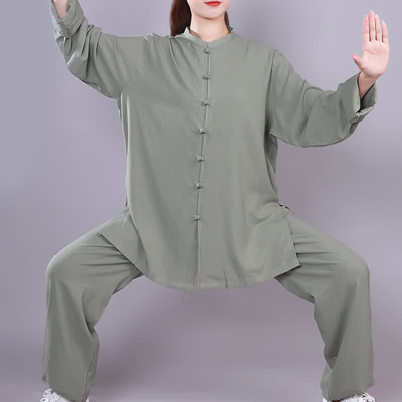 Buddha Stones太極拳 気功 瞑想 祈り スピリチュアル 禅 練習 ユニセックス コットン リネン 服 セット - 緑 - 長袖 - US14、 UK/AU18、 EU46 (3XL)  - image 19