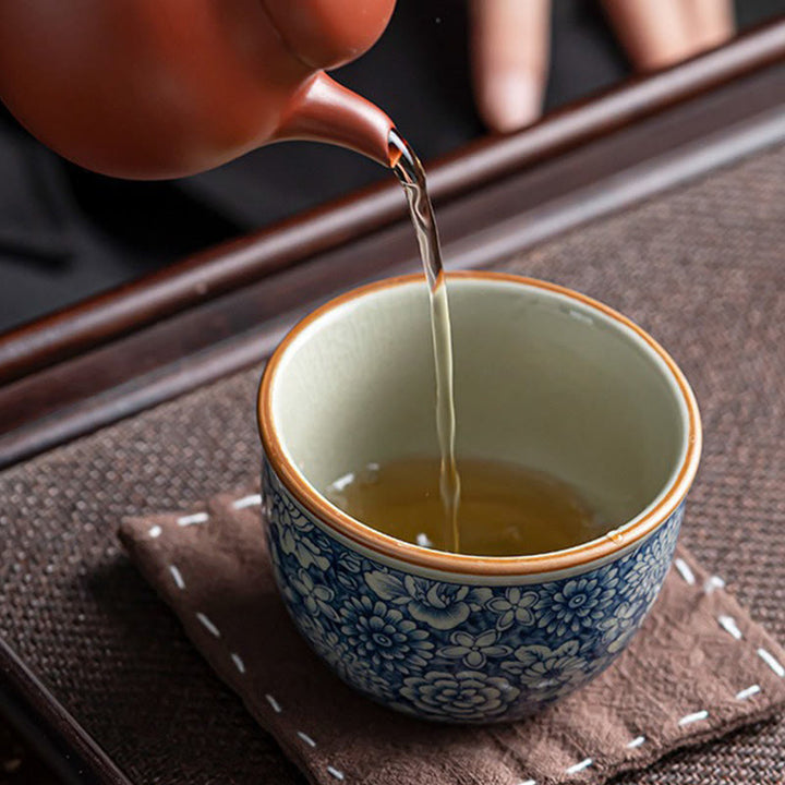 Buddha Stones青蓮 桃の花 菊 デザイン 陶器 ティーカップ カンフー ティーカップ