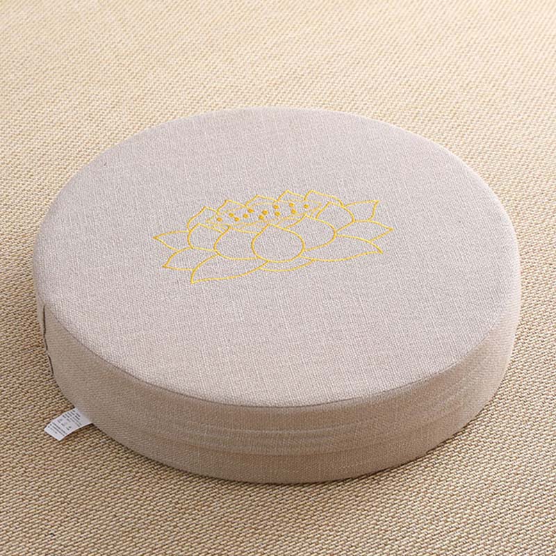 Buddha Stonesと蓮の刺繍入りコットンリネン瞑想用シートクッション