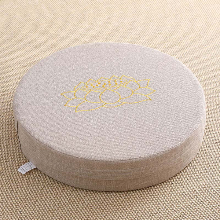 Buddha Stonesと蓮の刺繍入りコットンリネン瞑想用シートクッション