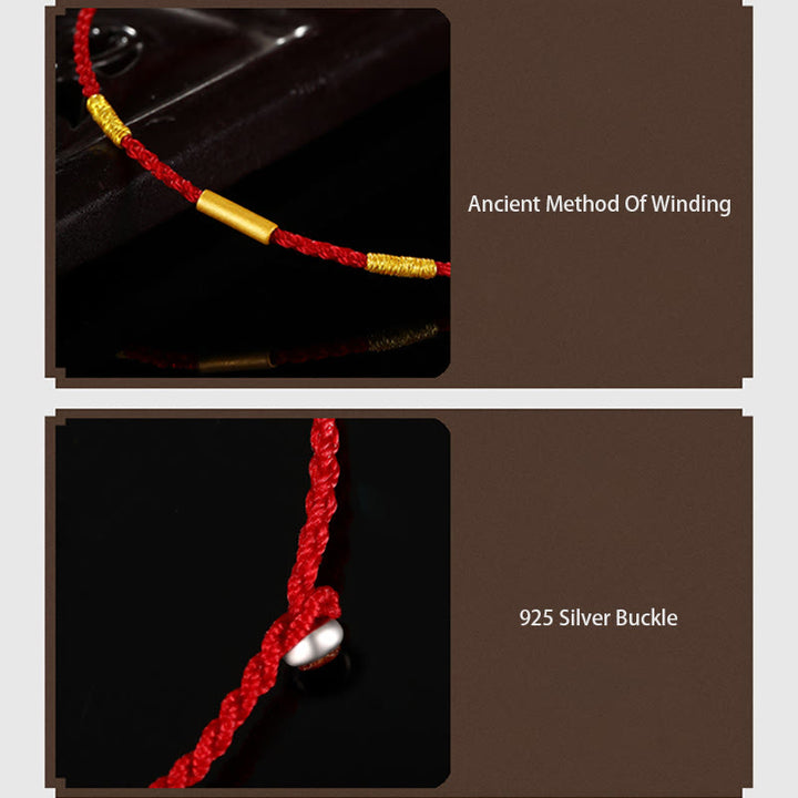 Buddha Stones999 ゴールドビーズ ハンドメイド 4本糸 願い結び 編み込み 守護ブレスレット