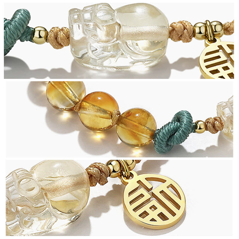 Buddha Stonesシトリン 貔貅 福 キャラクター 繁栄 紐 編み込み ブレスレット