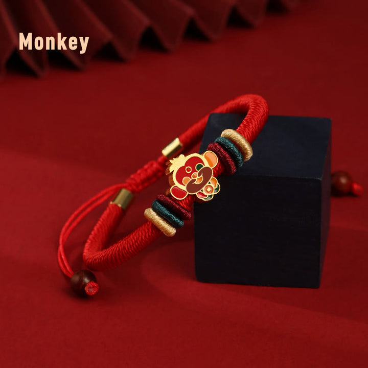 Buddha Stonesハンドメイド925スターリングシルバードラゴン年かわいい中国の十二支幸運編み込みレッドブレスレット