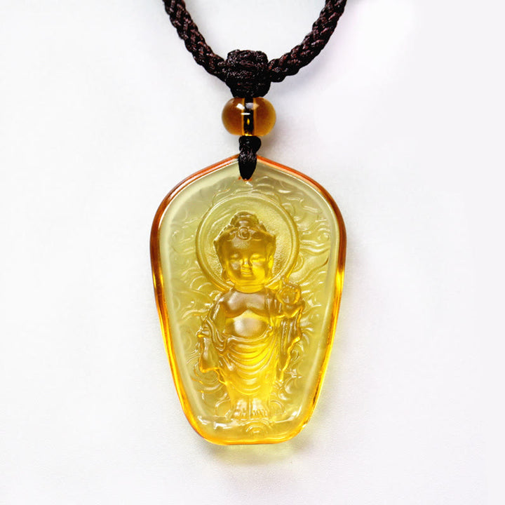 Buddha Stonesチベット仏 リュウリ クリスタル セレニティ ネックレス ペンダント - 黄色い仏像 - image 4