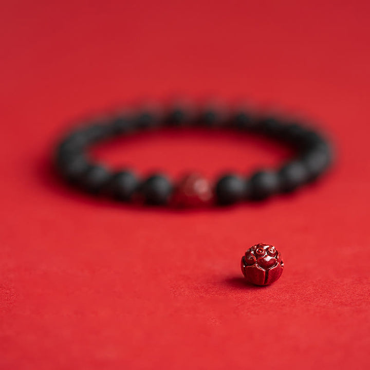 Buddha Stonesチベットヒノキ辰砂蓮ヒーリングブレスレット