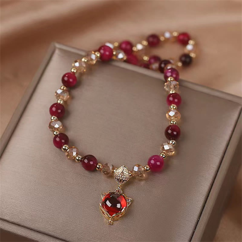 Buddha Stonesレッドタイガーアイ フォックスプロテクション ダブルラップブレスレット