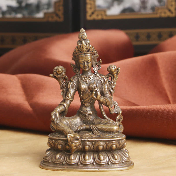 Buddha Stones菩薩緑多羅菩薩穏やかな希望銅像装飾 - image 2
