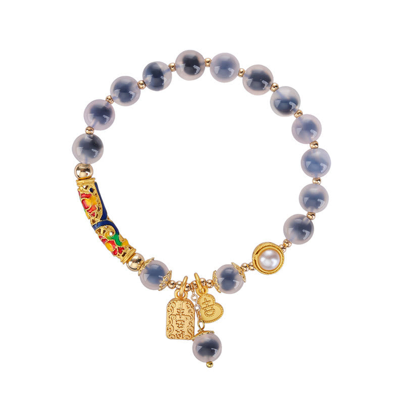 Buddha Stones天然ブルーキャンディアゲートお守りパワーブレスレット
