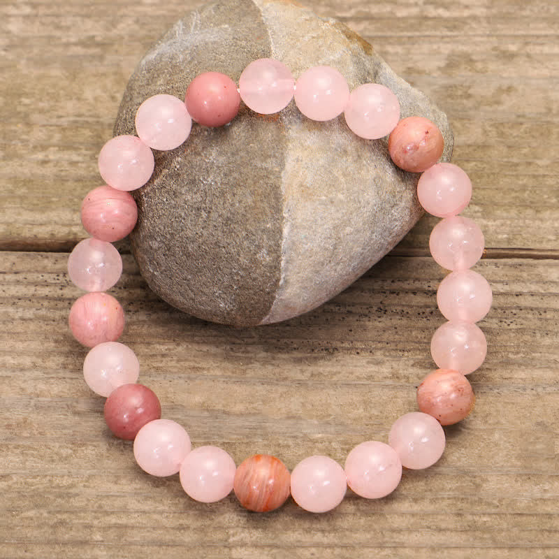 Buddha Stones108個入りMalaビーズ ピンククリスタル ラブタッセルブレスレット