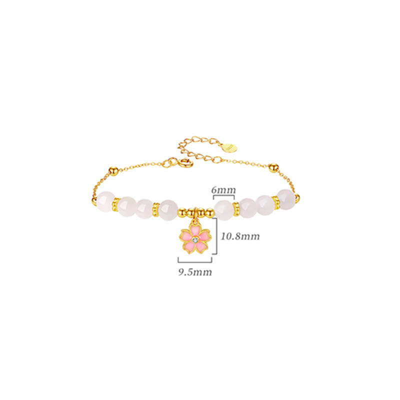 Buddha Stones 925スターリングシルバー 和田産白翡翠 桜守護ブレスレット