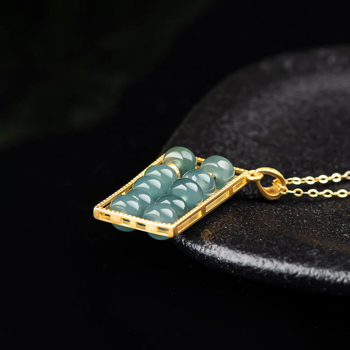 Buddha Stones925スターリングシルバー 天然翡翠 そろばん模様 豊穣のネックレスペンダント