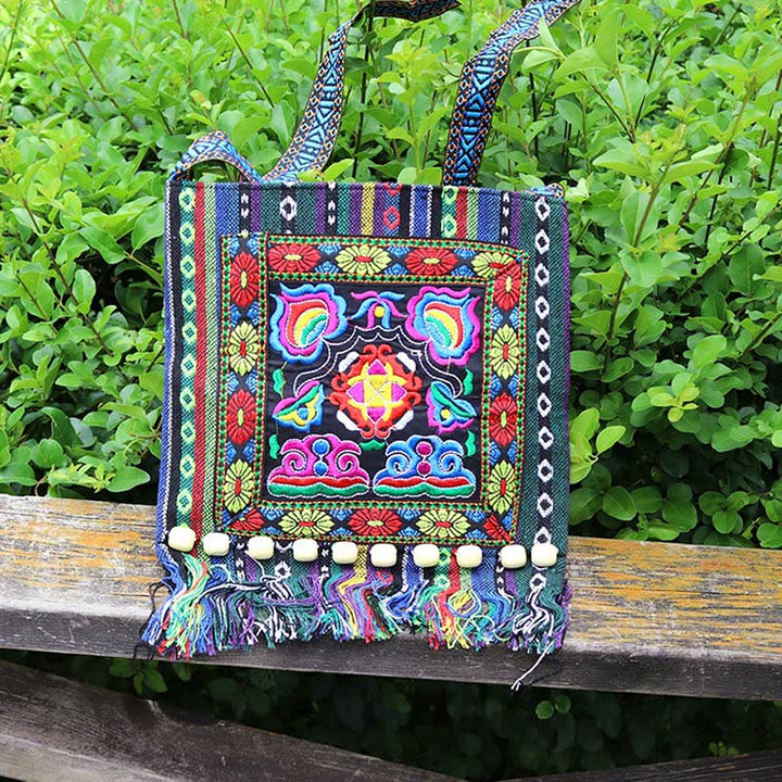 Buddha Stonesチベットのハンドメイド刺繍カメリアキャンバスショルダーバッグクロスボディバッグ