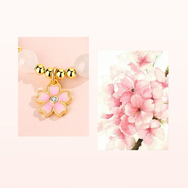 Buddha Stones 925スターリングシルバー 和田産白翡翠 桜守護ブレスレット