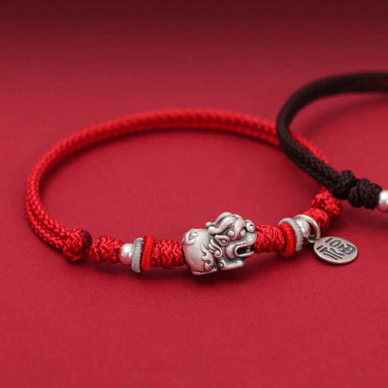 Buddha Stones925 スターリングシルバー 貔貅 キャラクター 富と幸運 ハンドメイド 編み込みブレスレット