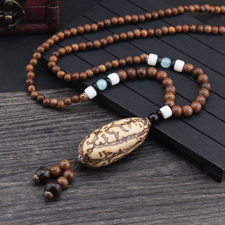 Buddha Stonesチベット ウェンジウッド 菩提樹 シードアゲート 象の守護ネックレス ペンダント