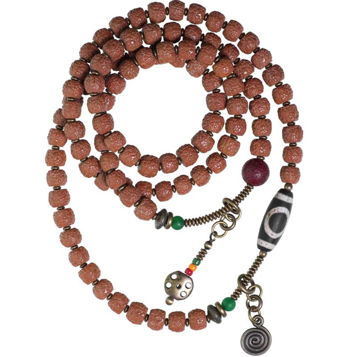 Buddha Stones108Malaルドラークシャ ビーズ 菩提樹 シード ビーズ 幸運 縁起 タッセル ブレスレット