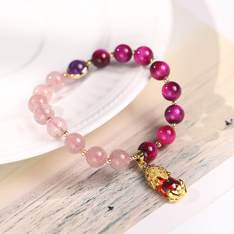 Buddha Stones天然ストロベリークォーツPiXiu愛ブレスレット