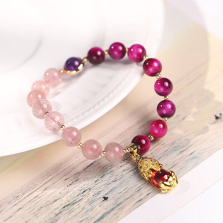 Buddha Stones天然ストロベリークォーツPiXiu愛ブレスレット