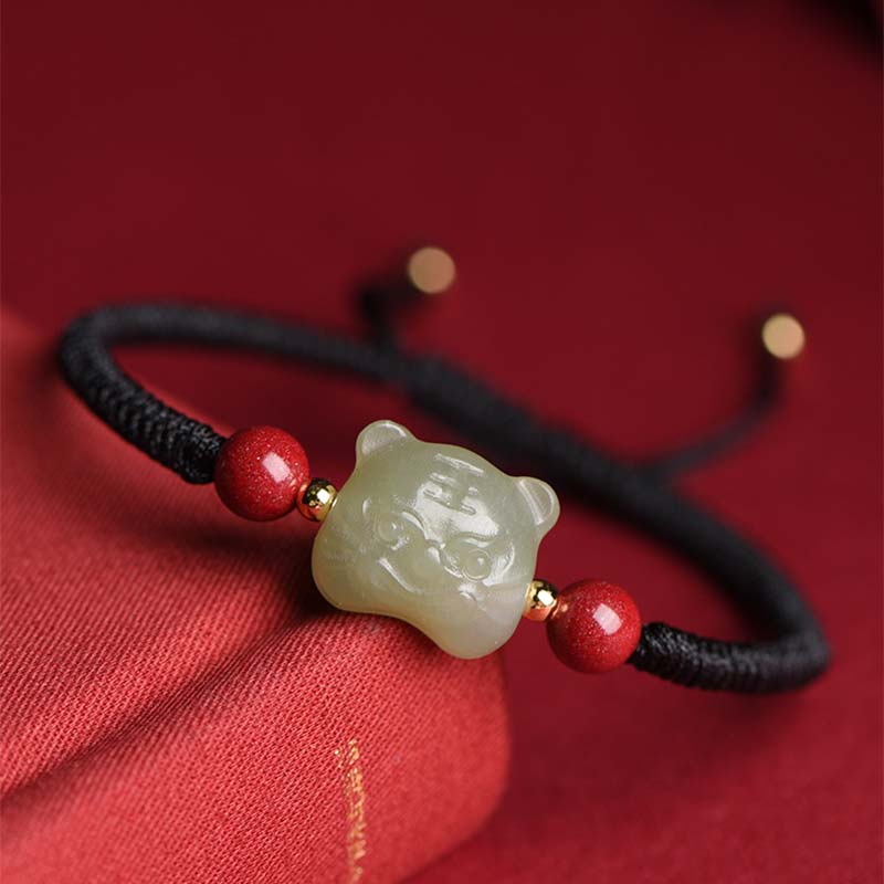Buddha Stones翡翠辰砂ラッキータイガーストリングブレスレット