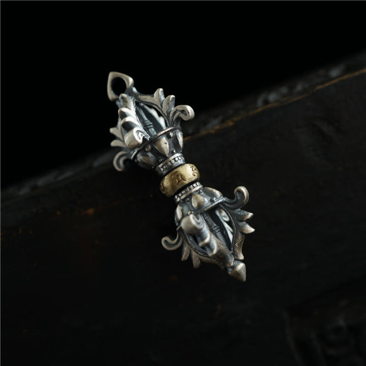 Buddha Stones925 スターリングシルバーOm Mani Padme Humドルジェヴァジュラ 彫刻された強さのペンダント 吊り下げ装飾