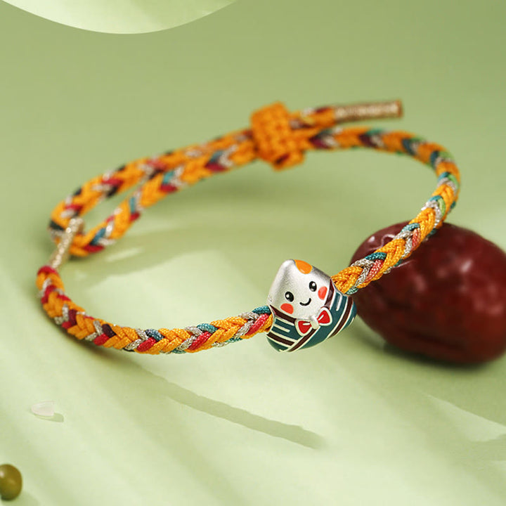 Buddha Stones925 スターリングシルバー ドラゴンボートフェスティバル 粽柄 幸運 ハンドメイド マルチカラー ロープ 子供 大人 ブレスレット